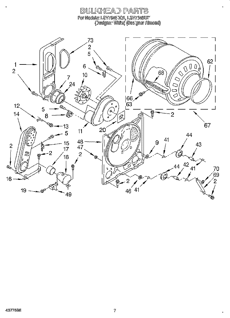 BULKHEAD Diagram and Parts List for LGV7646DZ1  Whirlpool Dryer