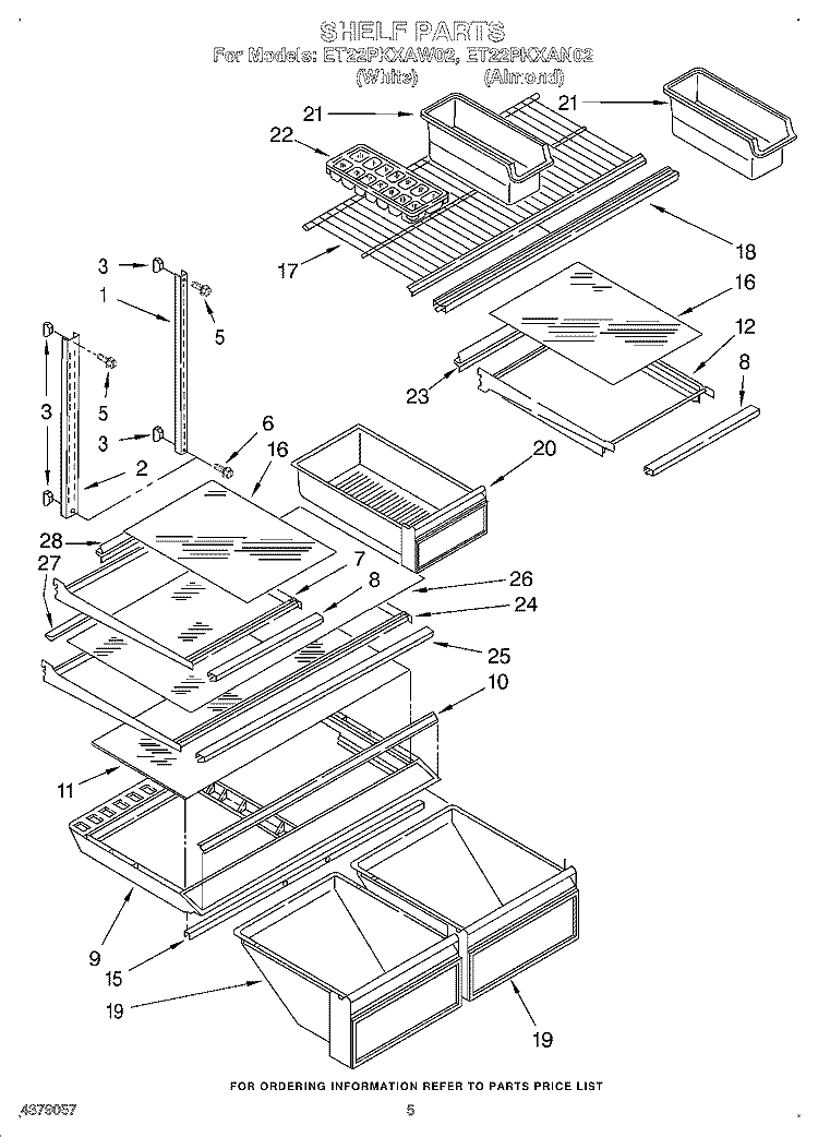 SHELF Diagram and Parts List for ET22PKXAW02  Whirlpool Refrigerator