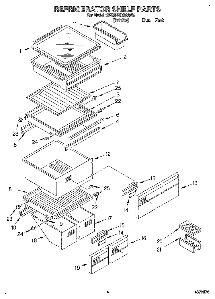 REFRIGERATOR SHELF Diagram and Parts List for 3VED29DQAW01  Whirlpool Refrigerator