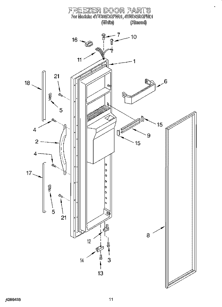 FREEZER DOOR Diagram and Parts List for 4YED25DQFW01  Whirlpool Refrigerator