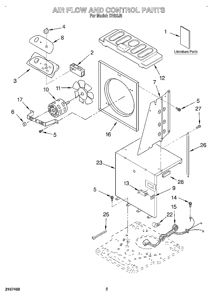 AIR FOW AND CONTROL, LITERATURE Diagram and Parts List for DH50J2  Whirlpool Dehumidifier
