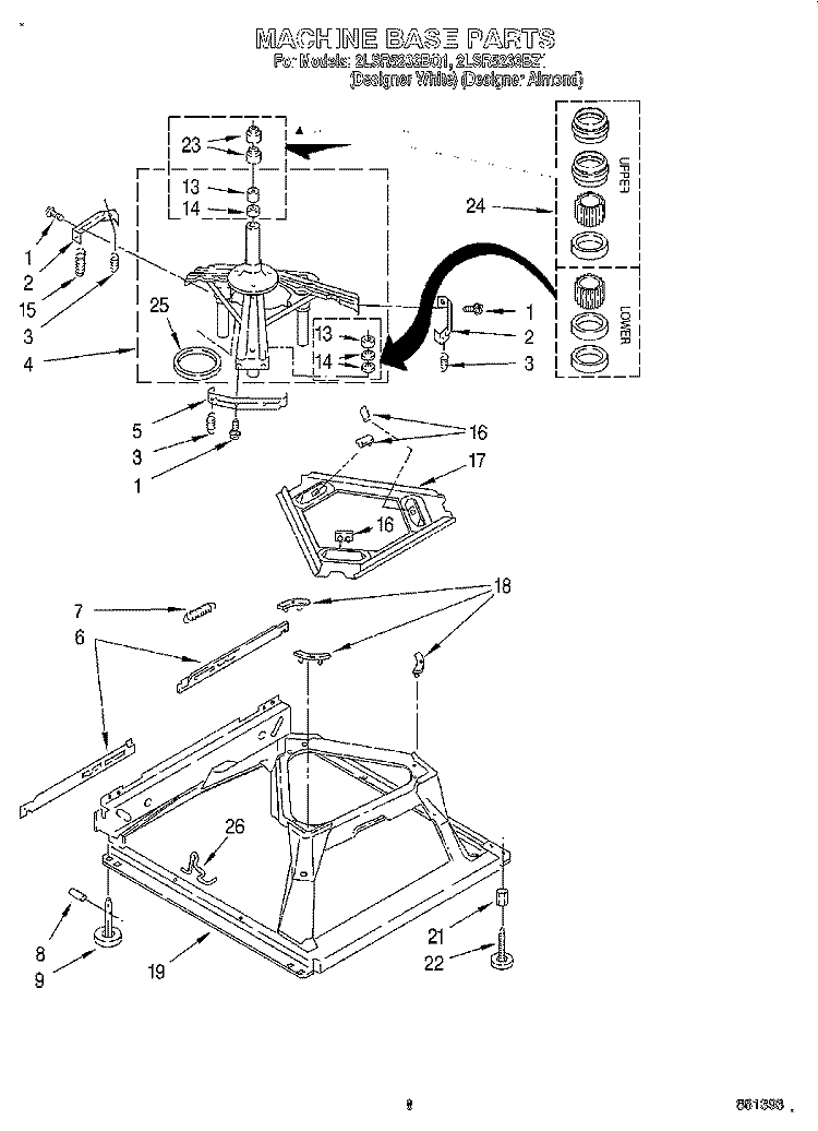 MACHINE BASE Diagram and Parts List for 2LSR5233BZ1  Whirlpool Washer