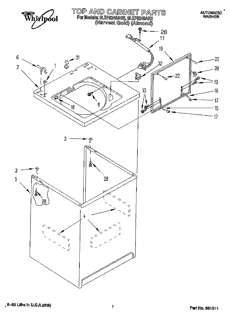 TOP AND CABINET, LIT/OPTIONAL Diagram and Parts List for 8LSP8245AN2  Whirlpool Washer
