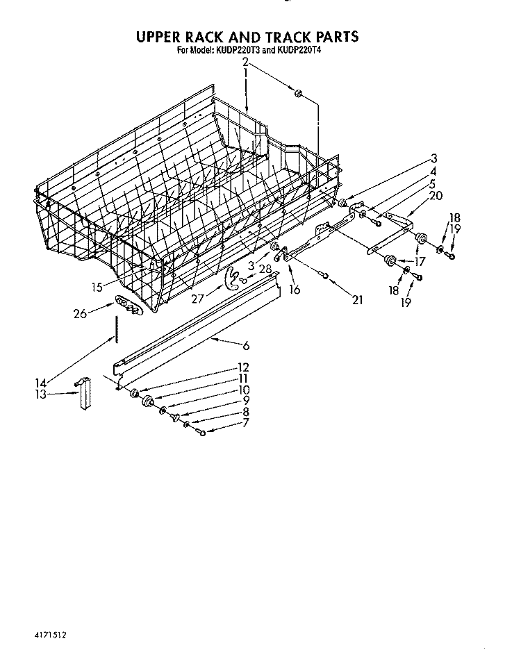 UPPER RACK AND TRACK Diagram and Parts List for KUDP220T3  KitchenAid Dishwasher