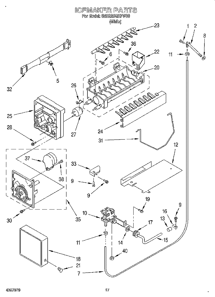ICE MAKER Diagram and Parts List for 6ED22DQXFW00  Whirlpool Refrigerator