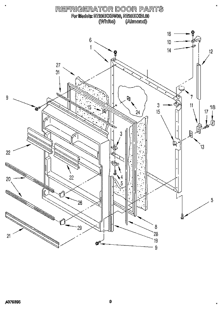 REFRIGERATOR DOOR, LIT/OPTIONAL Diagram and Parts List for RT20DKXBL00  Roper Refrigerator