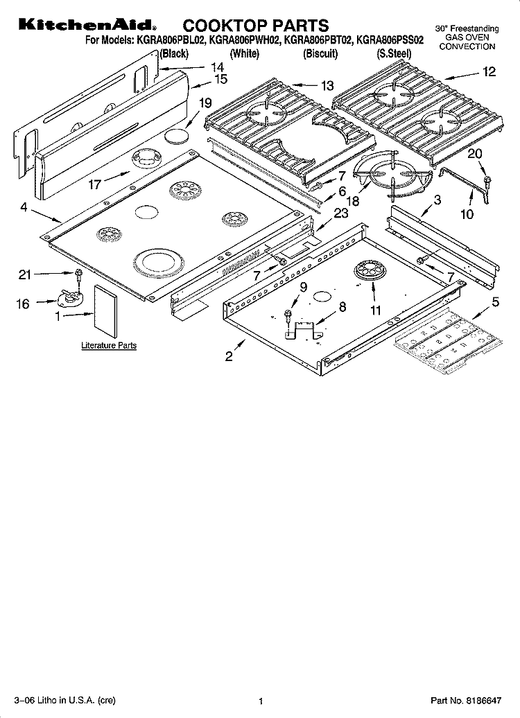 COOKTOP PARTS Diagram and Parts List for KGRA806PBT02  KitchenAid Range