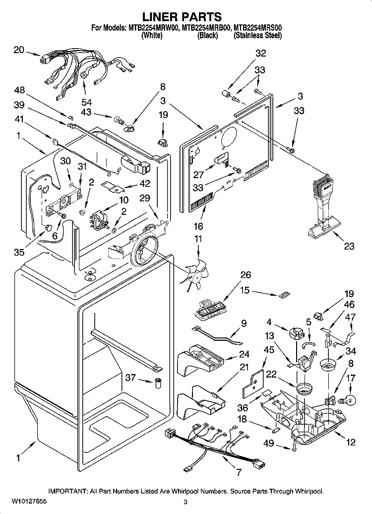 LINER PARTS Diagram and Parts List for MTB2254MRS00  Whirlpool Refrigerator