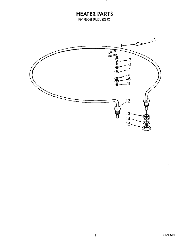 HEATER Diagram and Parts List for KUDC220T2  KitchenAid Dishwasher