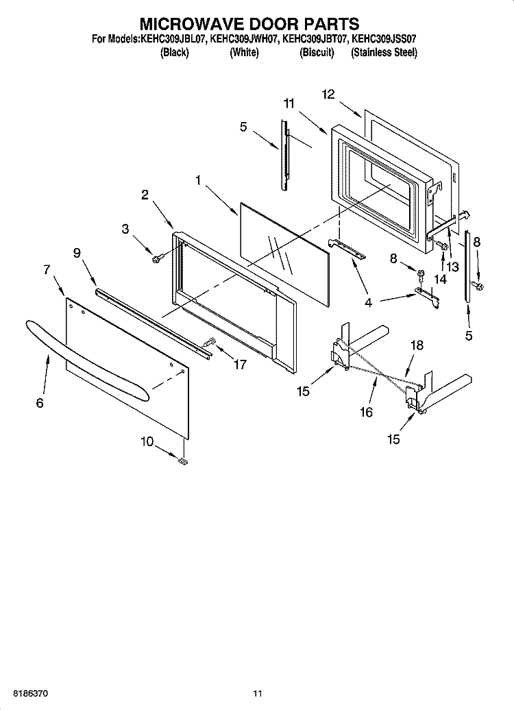 MICROWAVE DOOR PARTS, OPTIONAL PARTS Diagram and Parts List for KEHC309JSS07  KitchenAid Microwave Oven Combo
