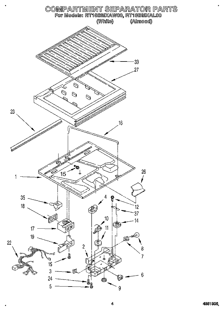 COMPARTMENT SEPARATOR Diagram and Parts List for RT18BMXAW00  Roper Refrigerator