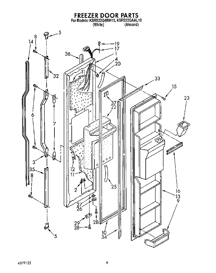 FREEZER DOOR Diagram and Parts List for KSRS22QAAL10  KitchenAid Refrigerator