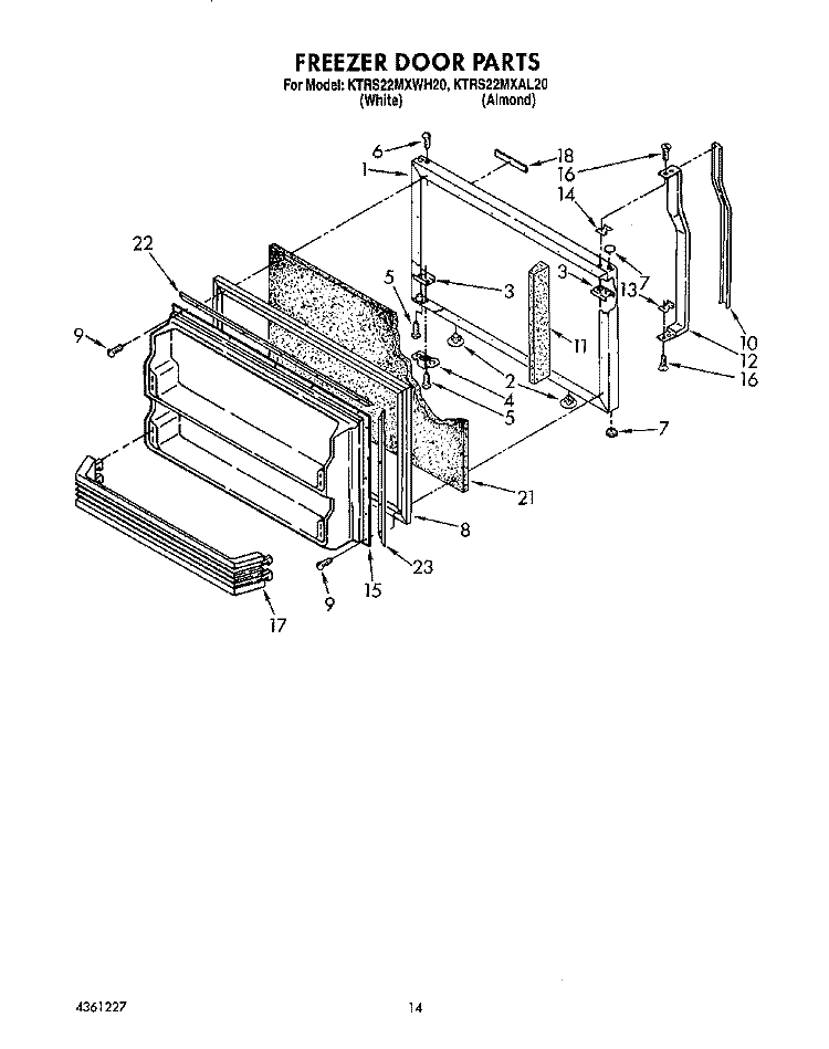 FREEZER DOOR Diagram and Parts List for KTRS22MXWH20  KitchenAid Refrigerator