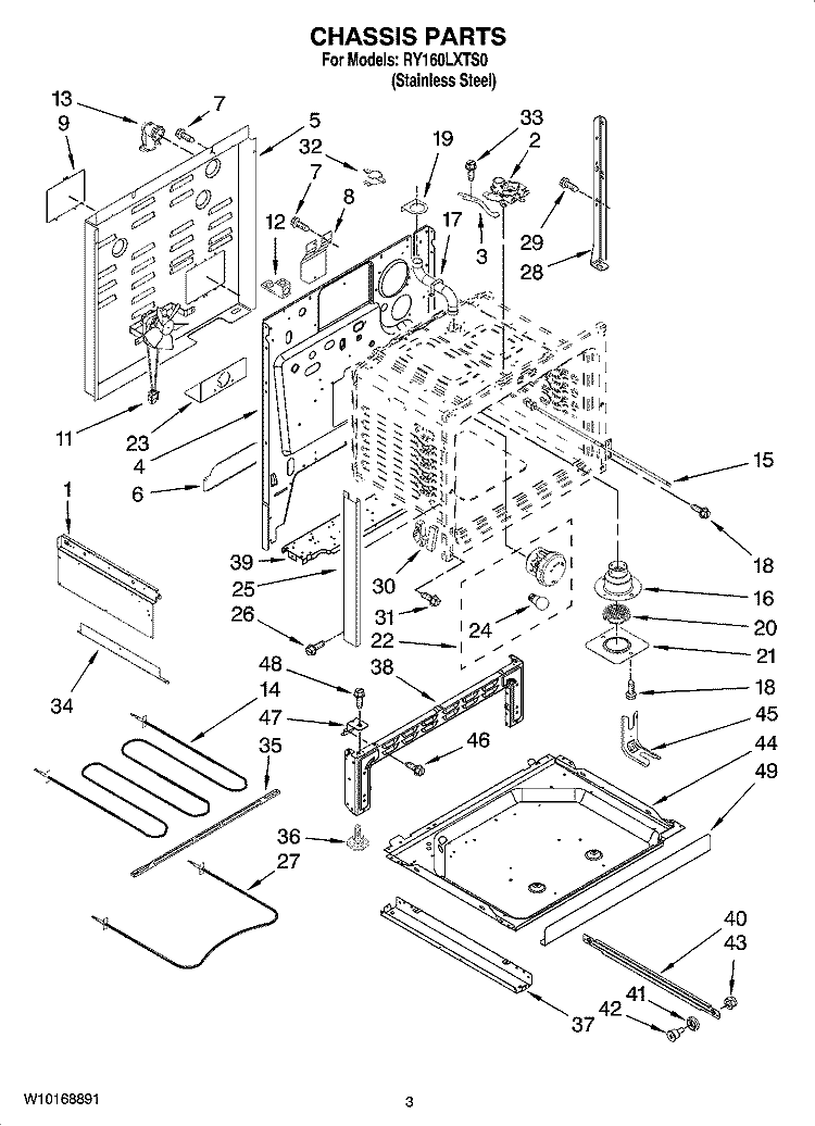 CHASSIS PARTS Diagram and Parts List for RY160LXTS0  Whirlpool Range