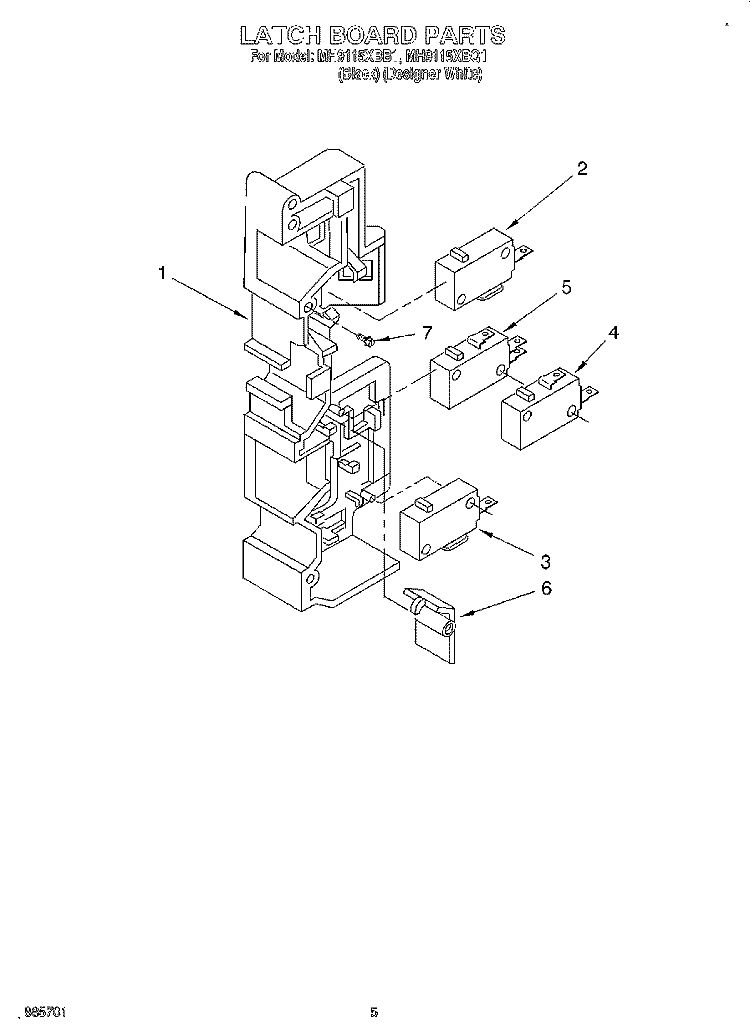 LATCH BOARD, LITERATURE Diagram and Parts List for MH9115XBQ1  Whirlpool Microwave