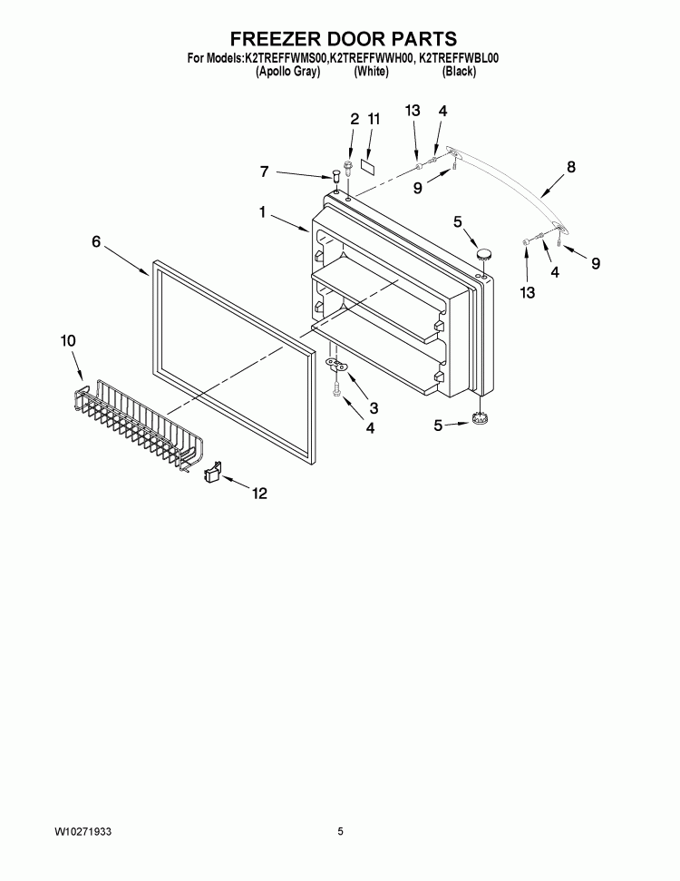 FREEZER DOOR PARTS Diagram and Parts List for K2TREFFWBL00  KitchenAid Refrigerator