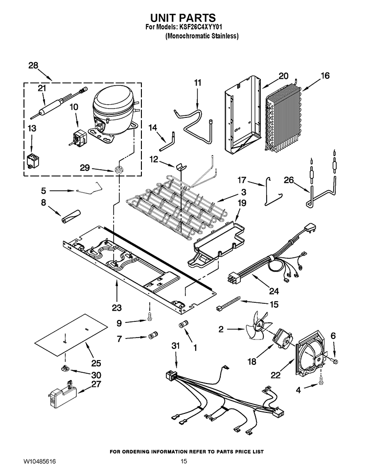 UNIT PARTS Diagram and Parts List for KSF26C4XYY01  KitchenAid Refrigerator