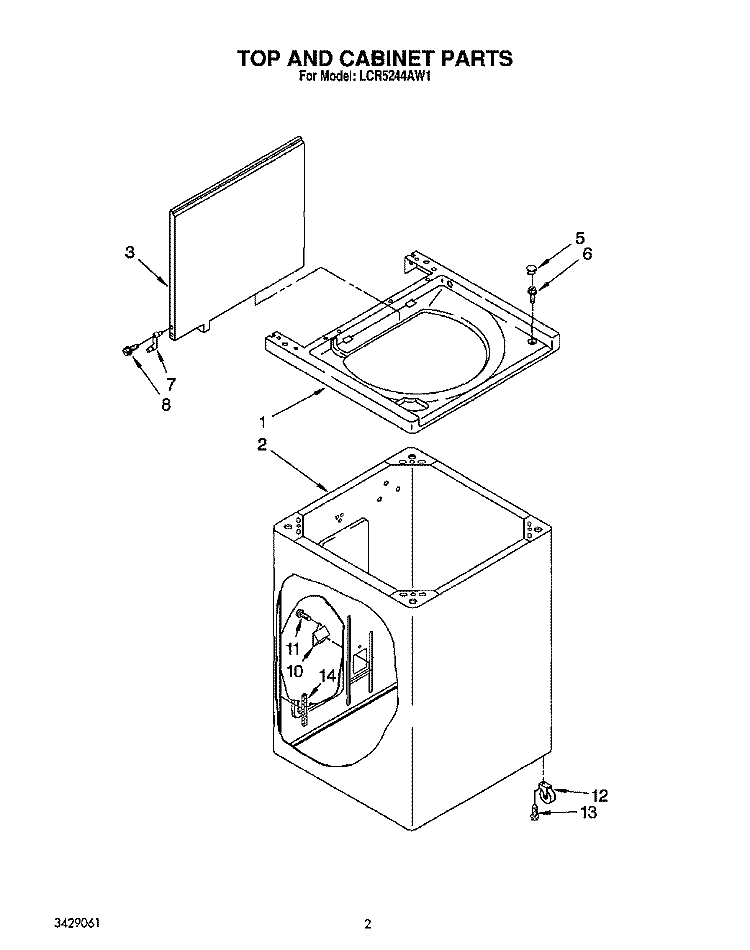 TOP AND CABINET, LIT/OPTIONAL Diagram and Parts List for LCR5244AW1  Whirlpool Washer