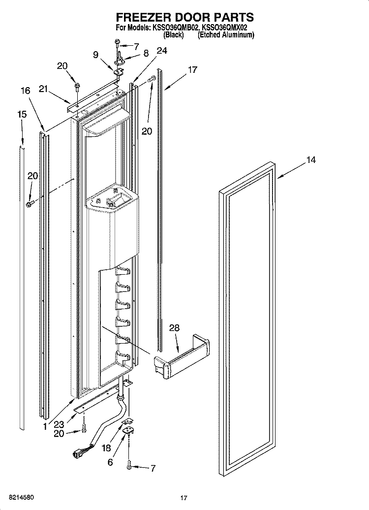 FREEZER DOOR PARTS Diagram and Parts List for KSSO36QMX02  KitchenAid Refrigerator