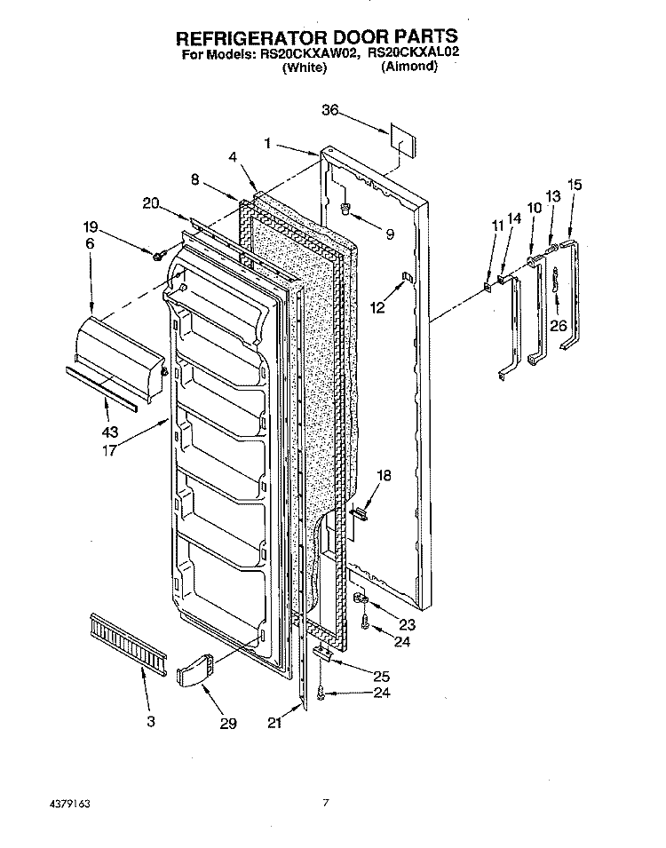 REFRIGERATOR DOOR Diagram and Parts List for RS20CKXAL02  Roper Refrigerator