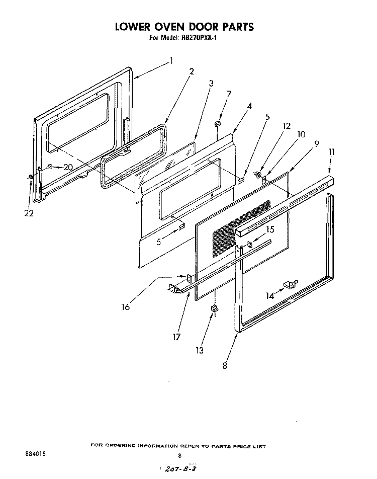 LOWER OVEN DOOR , LITERATURE AND OPTIONAL Diagram and Parts List for RB270PXK1  Whirlpool Wall Oven