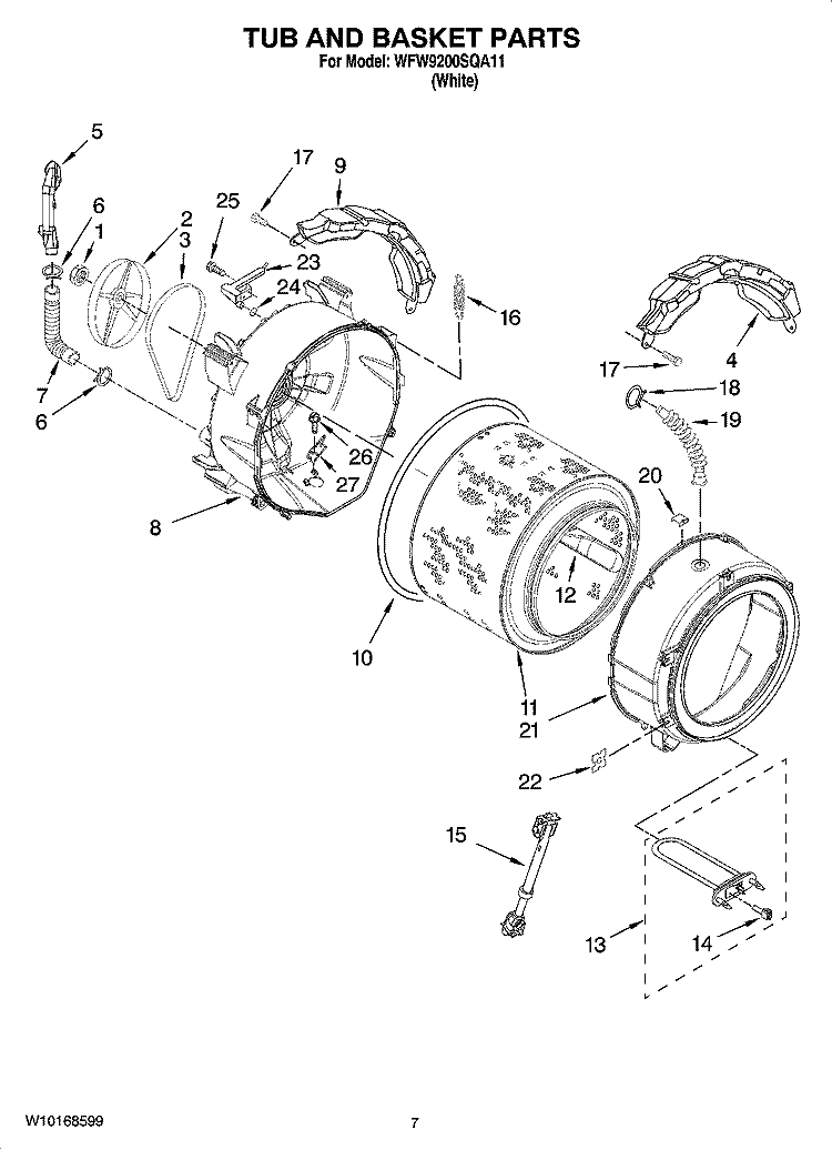 TUB AND BASKET PARTS Diagram and Parts List for WFW9200SQA11  Whirlpool Washer