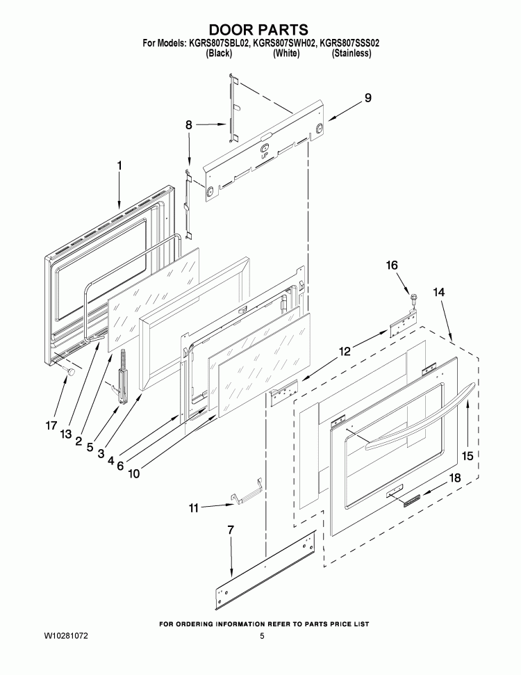 DOOR PARTS Diagram and Parts List for KGRS807SSS02  KitchenAid Range