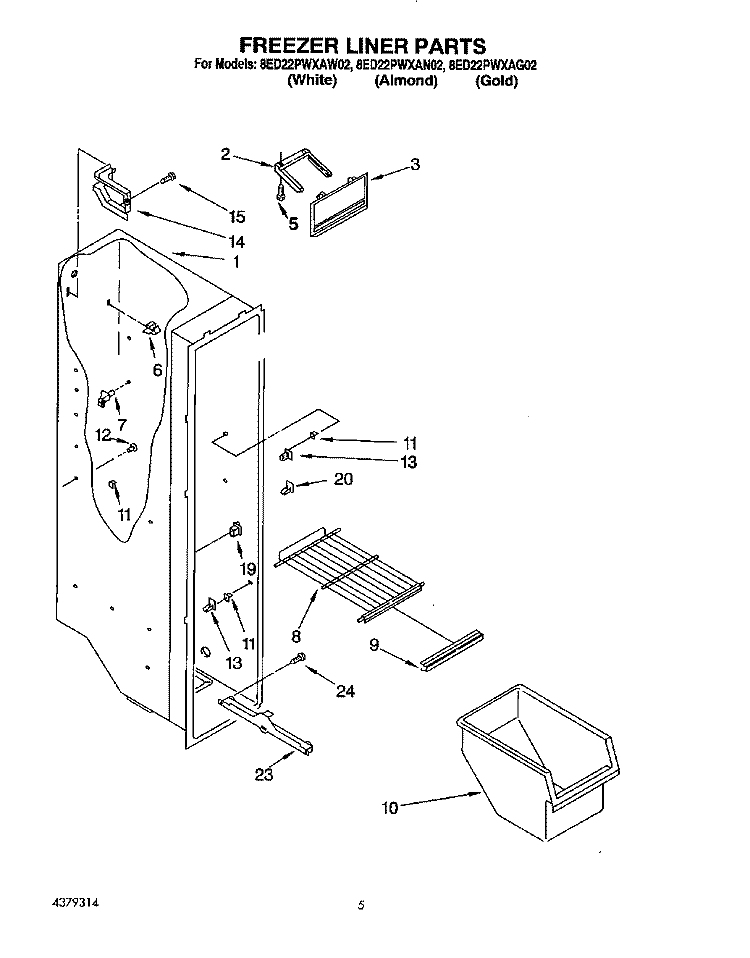 FREEZER LINER Diagram and Parts List for 8ED22PWXAW02  Whirlpool Refrigerator