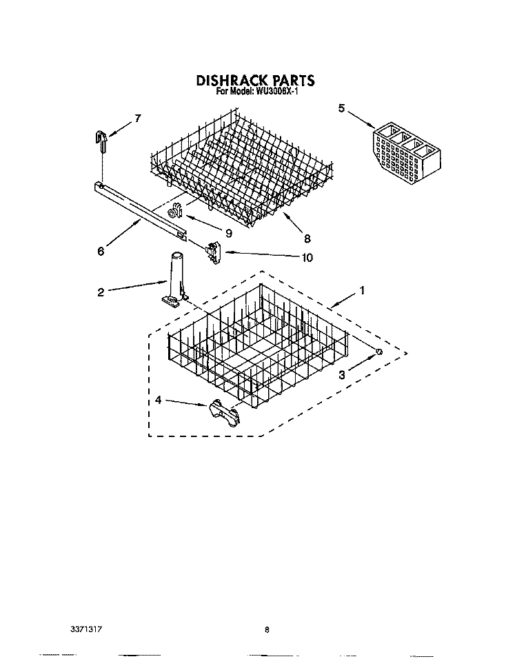 DISHRACK Diagram and Parts List for WU3006X1  Roper Dishwasher