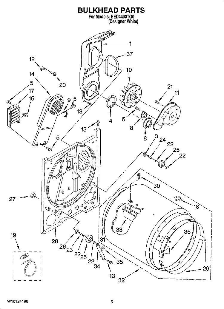 BULKHEAD PARTS, OPTIONAL PARTS (NOT INCLUDED) Diagram and Parts List for EED4400TQ0  Estate Dryer