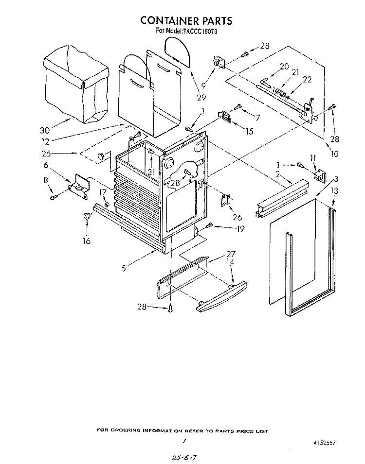 CONTAINER Diagram and Parts List for 7KCCC150T0  KitchenAid Trash Compactor
