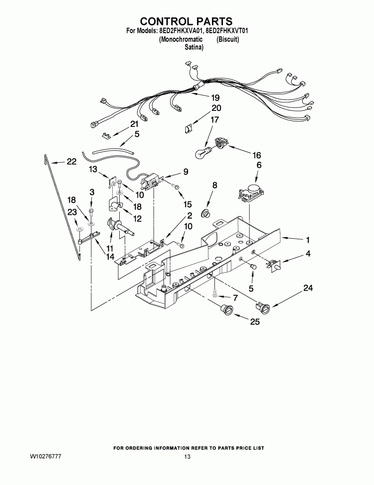 CONTROL PARTS Diagram and Parts List for 8ED2FHKXVT01  Whirlpool Refrigerator