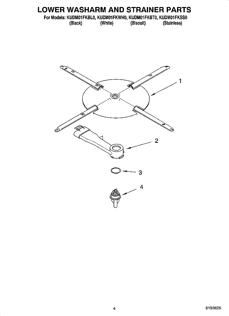 LOWER WASHARM AND STRAINER PARTS Diagram and Parts List for KUDM01FKSS0  KitchenAid Dishwasher