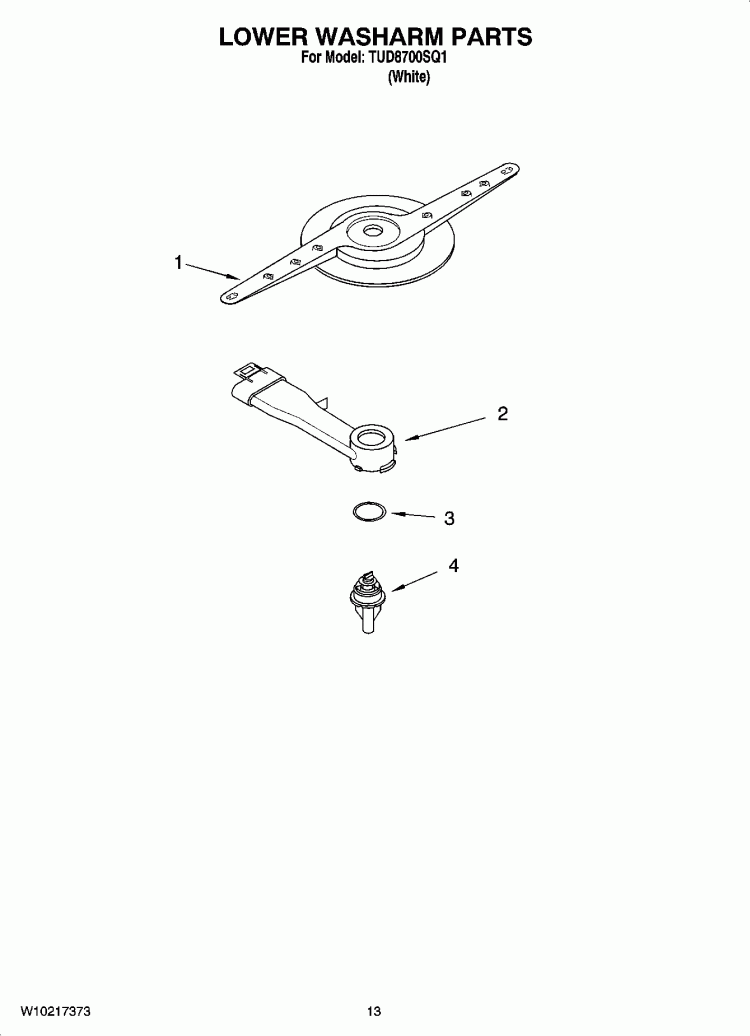LOWER WASHARM PARTS, OPTIONAL PARTS (NOT INCLUDED) Diagram and Parts List for TUD8700SQ1  Estate Dishwasher