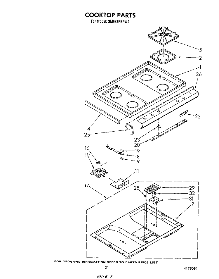 COOKTOP Diagram and Parts List for SM988PEPW2  Whirlpool Range
