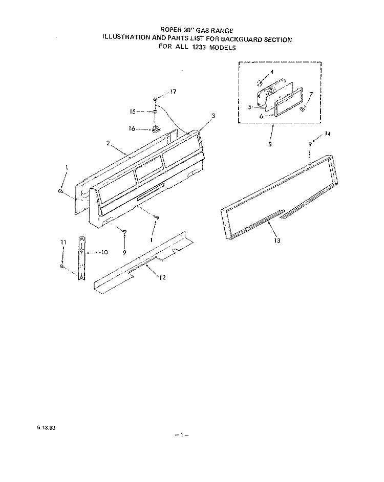 MAIN TOP Diagram and Parts List for 1233^1A  Whirlpool Range