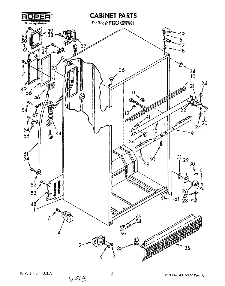 CABINET Diagram and Parts List for RT20AKXWW01  Roper Refrigerator