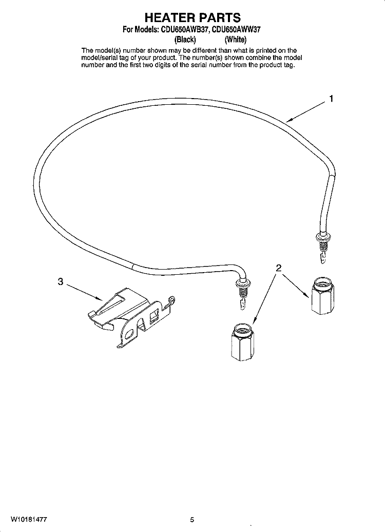 HEATER PARTS Diagram and Parts List for CDU650AWB37  Crosley Dishwasher