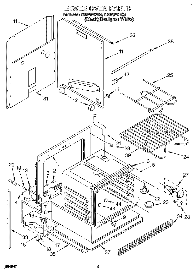 LOWER OVEN Diagram and Parts List for RB270PXYB0  Whirlpool Wall Oven