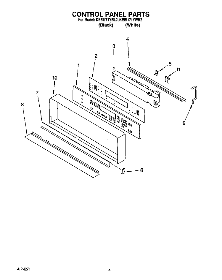 CONTROL PANEL, LIT/OPTIONAL Diagram and Parts List for KEBI171YBL2  KitchenAid Wall Oven