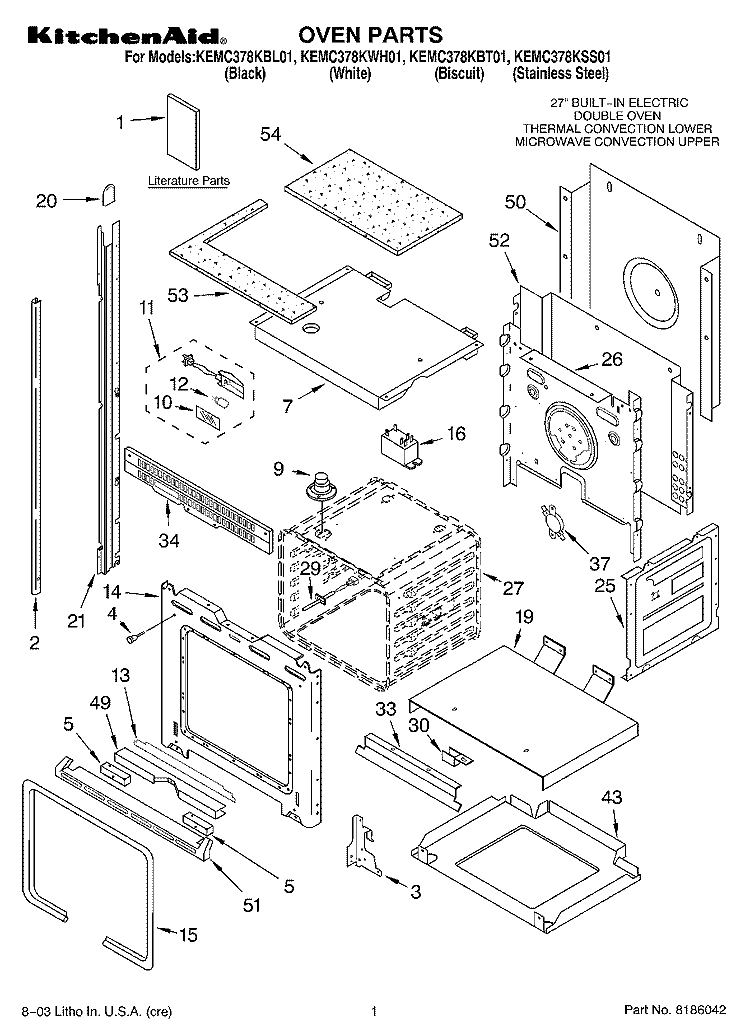 OVEN PARTS Diagram and Parts List for KEMC378KBL01  KitchenAid Microwave Oven Combo
