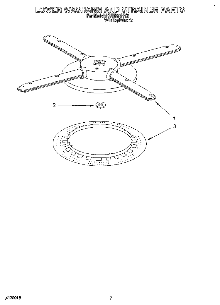 LOWER WASHARM AND STRAINER Diagram and Parts List for KUDB23HY2  KitchenAid Dishwasher