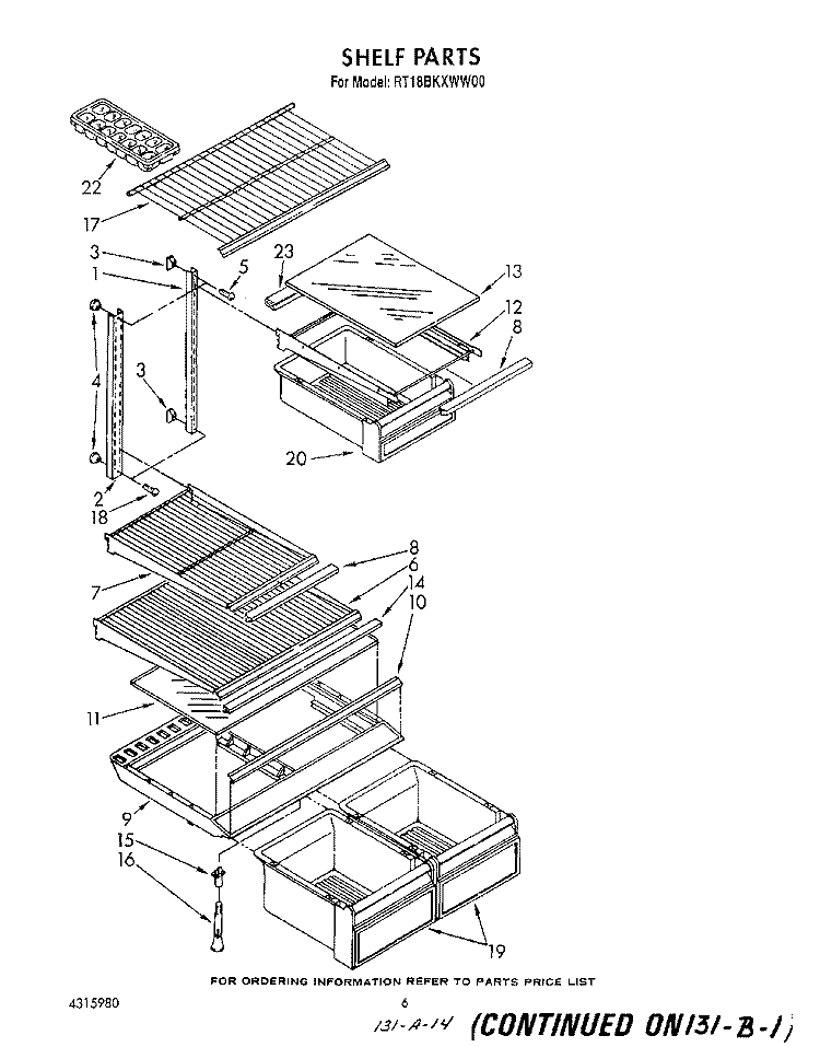 SHELF Diagram and Parts List for RT18BKXWW00  Roper Refrigerator