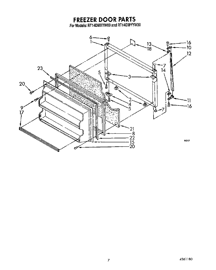 FREEZER DOOR Diagram and Parts List for RT14DMXYW00  Roper Refrigerator
