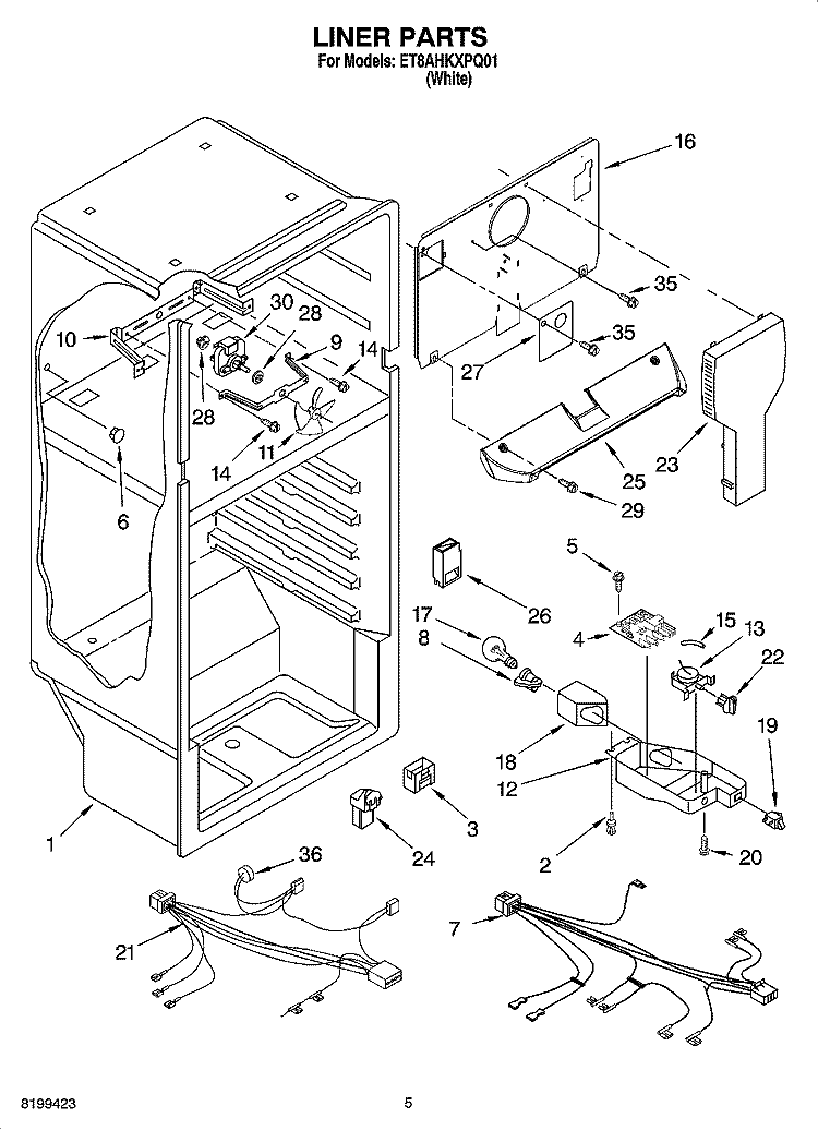 LINER PARTS Diagram and Parts List for ET8AHKXPQ01  Whirlpool Refrigerator