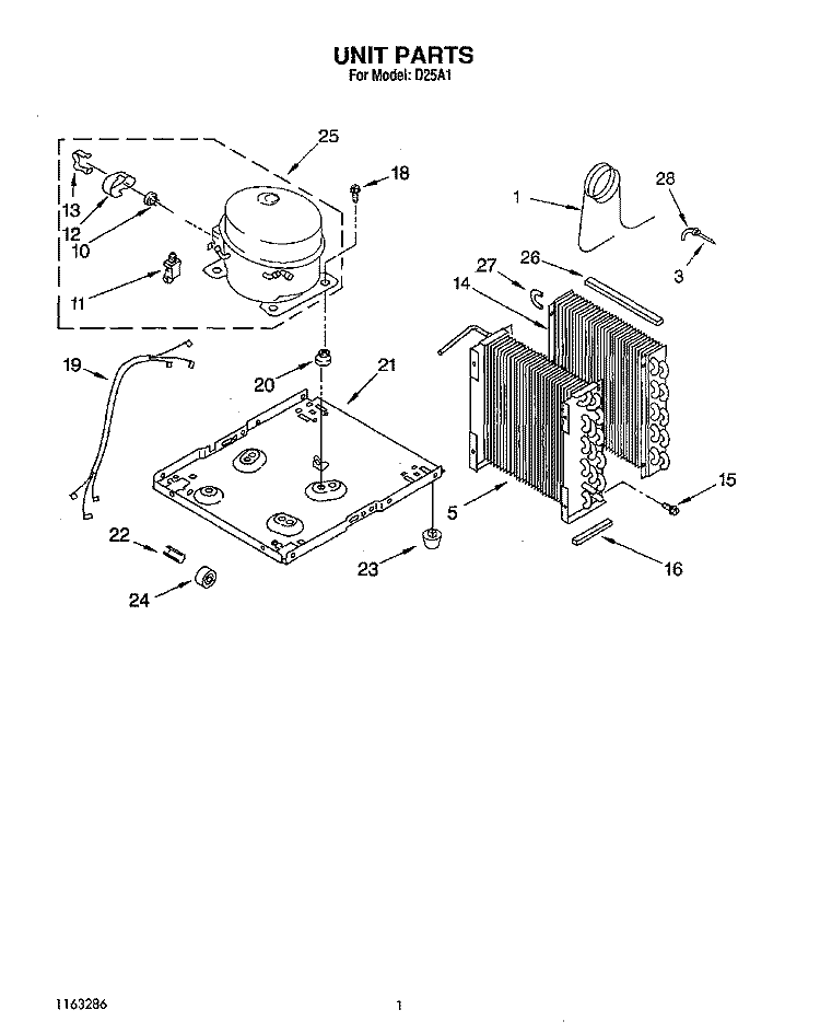 UNIT Diagram and Parts List for D25A1  Whirlpool Dehumidifier