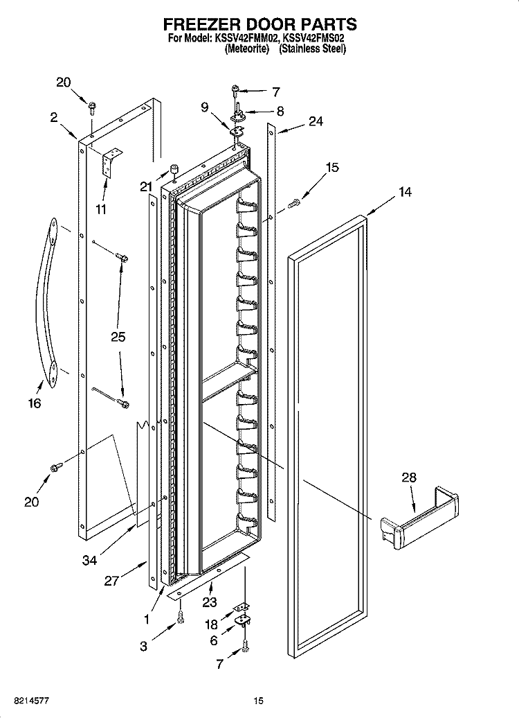 FREEZER DOOR PARTS Diagram and Parts List for KSSV42FMS02  KitchenAid Refrigerator