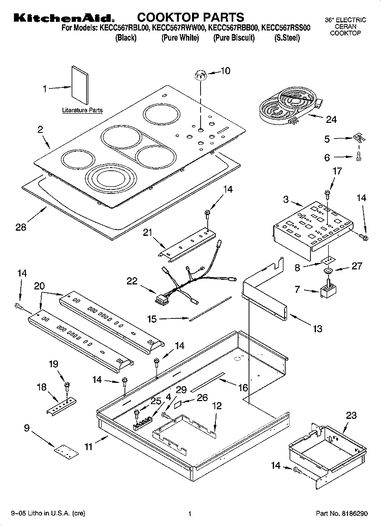 COOKTOP PARTS, OPTIONAL PARTS Diagram and Parts List for KECC567RSS00  KitchenAid Cooktop