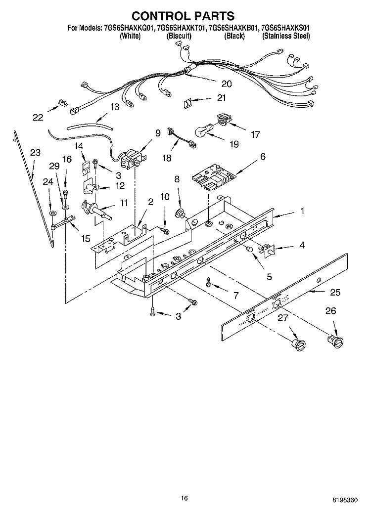 CONTROL Diagram and Parts List for 7GS6SHAXKB01  Whirlpool Refrigerator