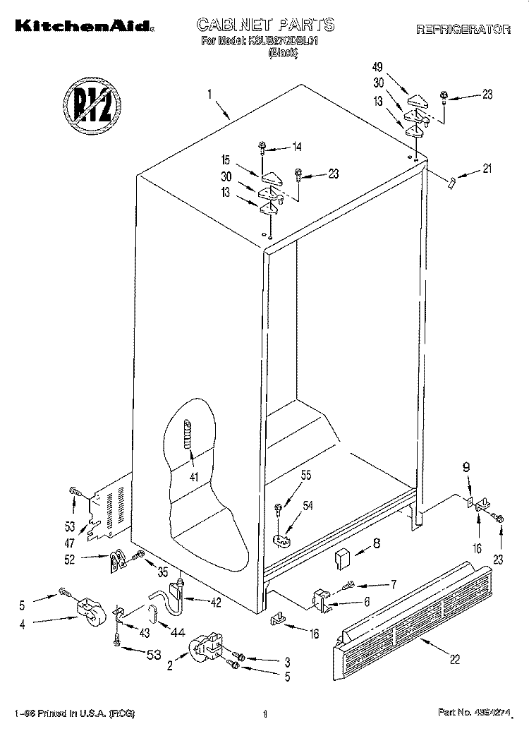 CABINET Diagram and Parts List for KSUB27QDBL01  KitchenAid Refrigerator
